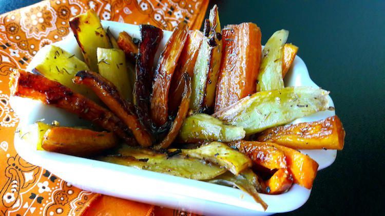 Palitos de cenoura e batata doce assados